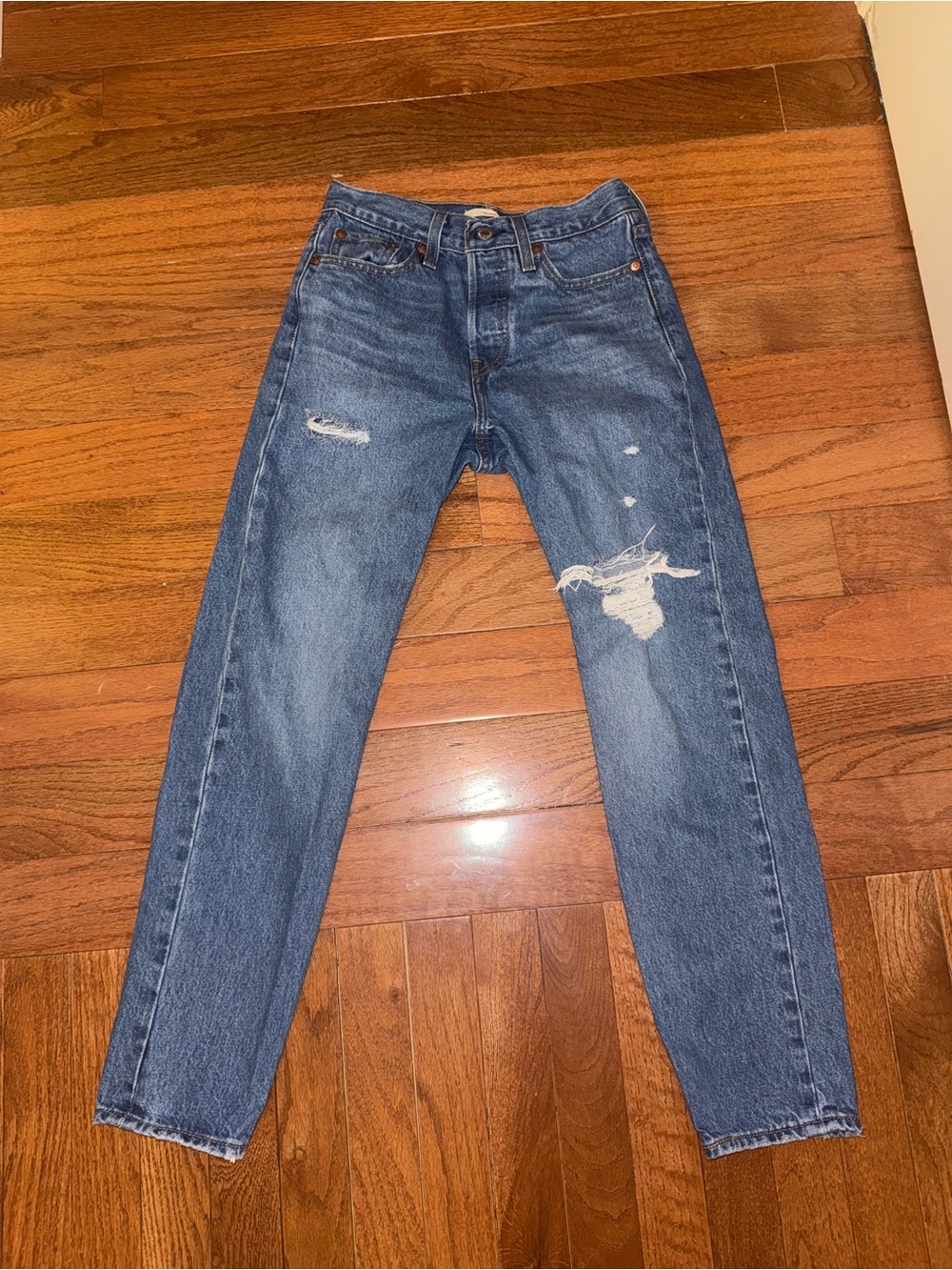 Levi's Women's Straight Leg Distressed Blue Jeans w/ Big E